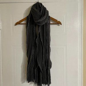 Rikka Shimmer Black Gray Silver Ruffled Scarf